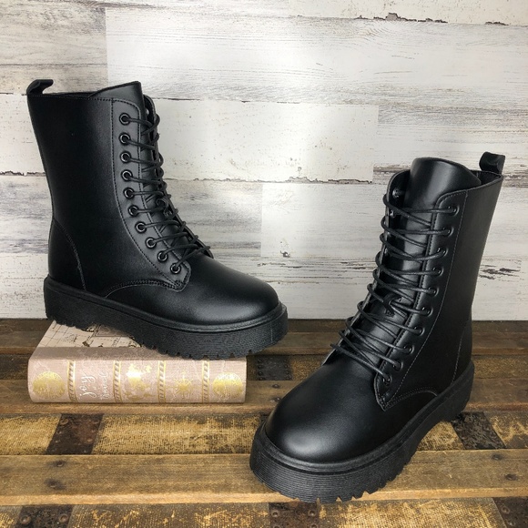 Wild Diva Shoes - Wild Diva black flatform vegan combat boots